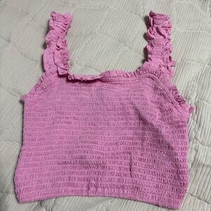 Forever 21 Pink Smocked Ruffle Crop Top